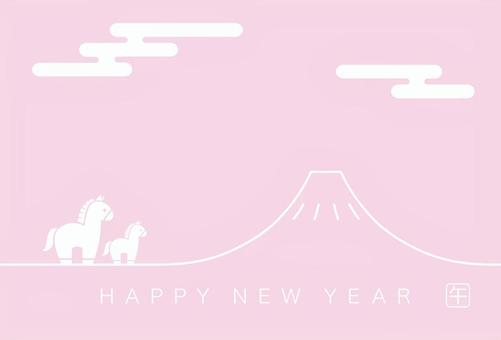 午年の年賀素材　富士山と馬の年賀状 年賀状,午年,干支,年賀状テンプレート,ハガキテンプレート,富士山,富士,山,風景,景色のイラスト素材