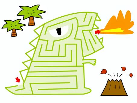 火を吹く恐竜の迷路 迷路,恐竜,かわいい,火,火山,木,楽しいのイラスト素材