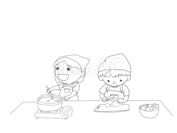 園でのカレー作り 子ども,幼稚園,保育園のイラスト素材