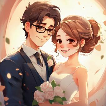 Illustration, wedding, bridegroom, bride, 