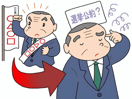 選挙・当選後の手のひら返し 選挙,候補者,政治家,政治公約,演説,手のひら返し,嘘つき,当選後,公約違反,政治問題のイラスト素材