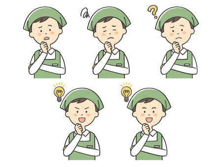 悩みが解決する男性店員のセット 困る,不安,悩む,心配,不満,考える,落ち込む,わからない,迷う,疑問のイラスト素材