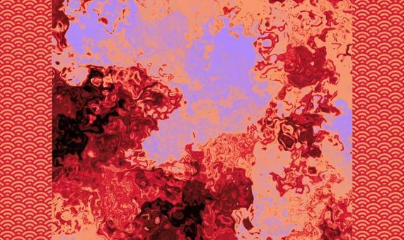 マーブル和柄の暖色系背景素材 マーブル,背景,流体,リキッド,和柄,青海波,赤,レッド,オレンジ,朱色のイラスト素材