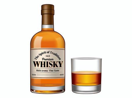 ウイスキーボトルとグラス3 ウイスキー,お酒,アルコール,ボトル,グラス,コップ,ストレート,洋酒,蒸留酒,飲み物のイラスト素材