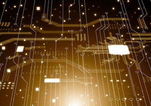 電子回路と半導体の金色のデジタル背景素材 デジタル,テクノロジー,電子回路,基盤,半導体,スタイリッシュ,光,ゴールド,背景のイラスト素材