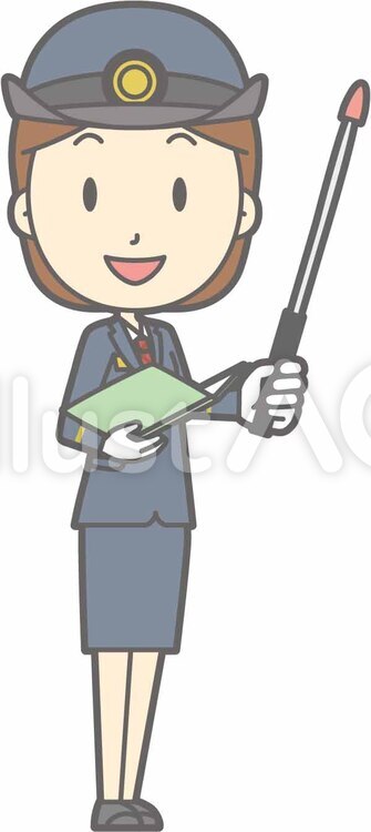 駅員女性a-指示棒1右斜め-全身 笑顔,駅長,駅員女性aのイラスト素材
