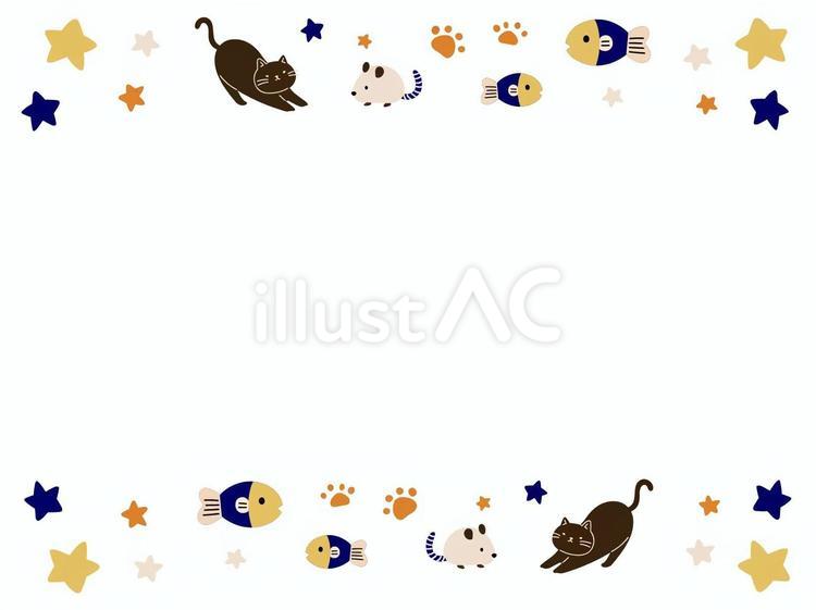 猫と小物のシンプルかわいいフレーム２ 猫,フレーム,ネコのイラスト素材