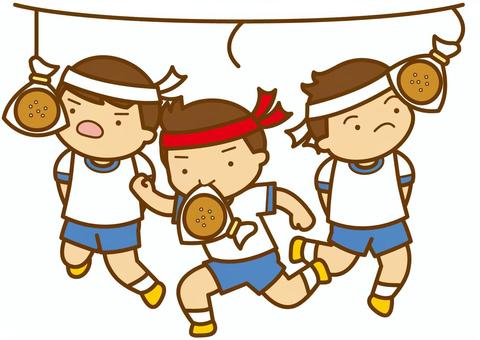 パン食い競走-4c パン食い競走,運動会,競走,競技,スポーツ,体育,小学生,パン,あんパン,はちまきのイラスト素材