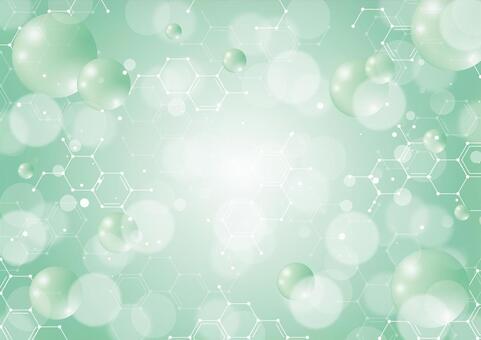 緑色の化学構造式と水玉の医療イメージ素材 化学,構造式,幾何学,ライン,水玉,雫,光,玉ボケ,パーティクル,医療のイラスト素材