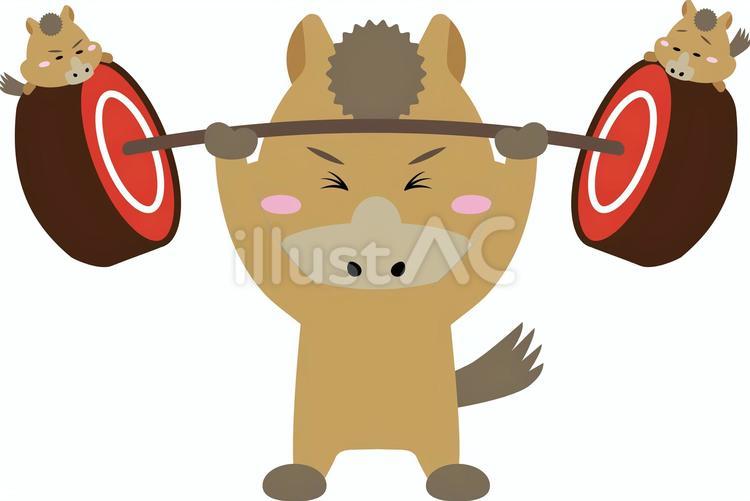 ミニ馬をのせたバーベルを持ち上げる馬 馬,重量挙げ,バーベルのイラスト素材