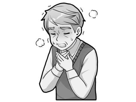 息苦しい高齢者【グレースケール】 体調不良,発作,動悸,苦しい,病気,冷や汗,高齢者,男性,寒気,震えのイラスト素材