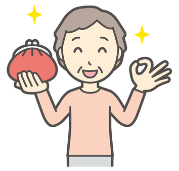  ロンTお婆さん-001-バスト 財布,お婆さん,高齢者,老人,女性,祖母,人物,かわいい,収入,給料のイラスト素材
