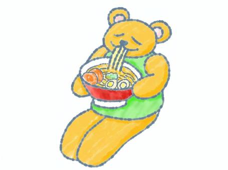 ラーメンを食べるクマ クマ,ラーメン,テディベア,ぬいぐるみ,黄色,麺類,食事,ラーメン屋,どんぶり,卵のイラスト素材