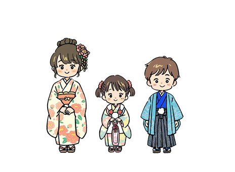 七五三・着物の子供たち 七五三,着物,子ども,女の子,男の子,行事,11月,秋,冬,伝統のイラスト素材