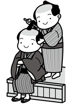 髪結い男性-2c 髪結い,床屋,理容,理容師,仕事,職業,江戸,時代劇,髷,着物のイラスト素材