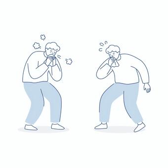 風邪をひいて辛そうな男性セット 人物,男性,風邪,咳,くしゃみ,鼻水,衛生,健康,体調,不良のイラスト素材
