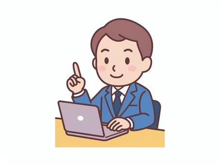 ノートパソコンと男性 ビジネスマン,オフィス,パソコン,会議,商談,サラリーマン,仕事,働く,会社員,スーツのイラスト素材