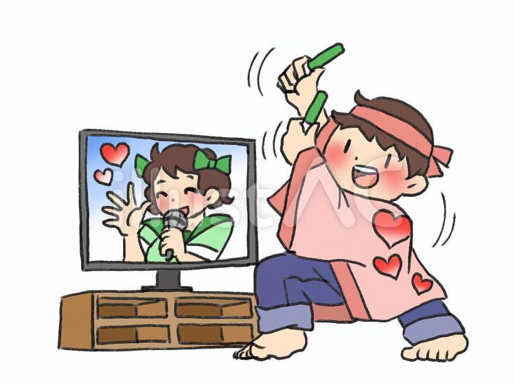家の中で推しを応援する人 アイドル,推し,応援のイラスト素材