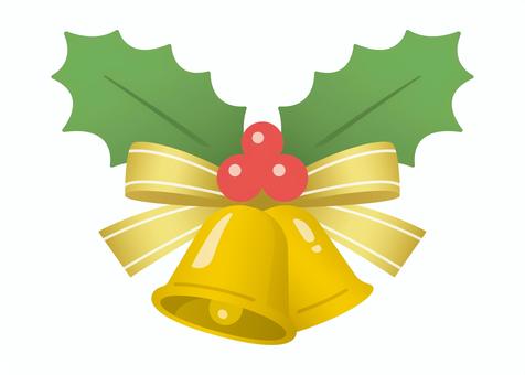 クリスマスオーナメント金リボン クリスマスオーナメント金リボン クリスマス,ベル,柊,リボン,ゴールド,キラキラ,飾り,ひいらぎ,葉っぱ,実のイラスト素材