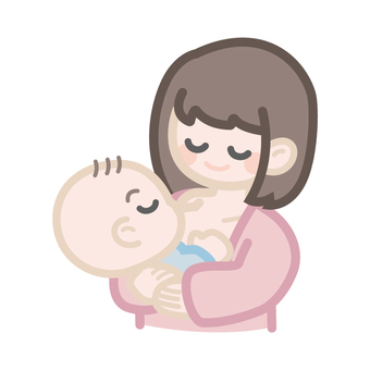 授乳中のお母さんと赤ちゃんのイラスト素材 赤ちゃん,ママ,授乳,乳,お母さん,愛情,母乳,完母,混合,ミルクのイラスト素材