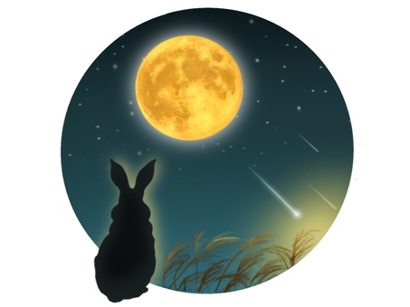 お月見のイラスト　３ お月見,満月,月,中秋の名月,十五夜,月光,中秋,うさぎ,ススキ,秋のイラスト素材