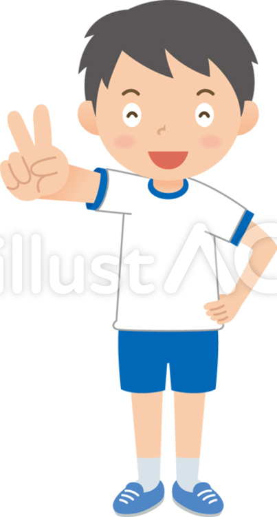 ピースする男子中高校生（体操着） 中学生,高校生,ピースのイラスト素材