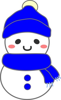 雪だるま　青 雪だるま,雪,冬,12月,1月,2月,帽子,ニット帽,マフラー,笑顔のイラスト素材