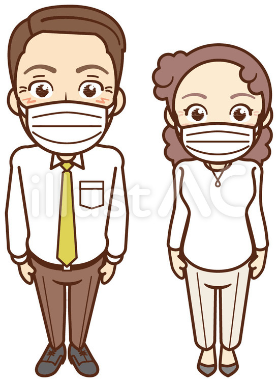 不織布マスク・男女・中年・上着無 人物,男性,女性のイラスト素材