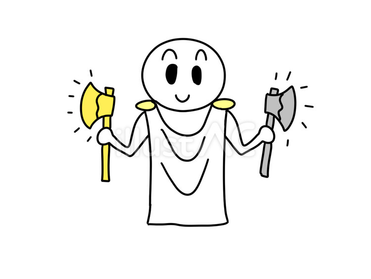 金と銀の斧を持つ棒人間 棒人間,金の斧,銀の斧のイラスト素材