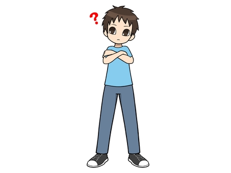 疑問符を浮かべる男性 男性,水色,腕組み,疑問,立ち絵のイラスト素材