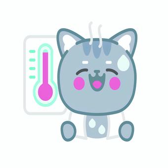 イラスト028 猫,暑い,熱中症,汗,体温計,キャラクター,かわいい,ゆるい,イラスト,ベクターのイラスト素材