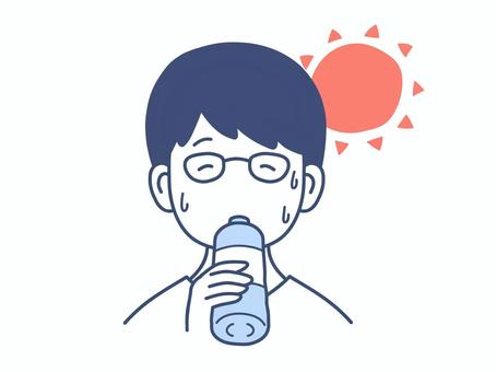 熱中症対策で水分補給をする男性のイラスト 水,飲む,水分,補給,飲み物,飲料,美味しい,リラックス,健康,ヘルスケアのイラスト素材