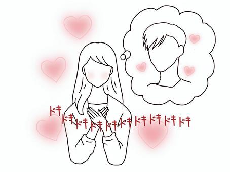 恋する女性 恋愛,恋愛中,女性,恋煩い,ときめく,ときめき,ドキドキ,文字,顔なし,線画のイラスト素材