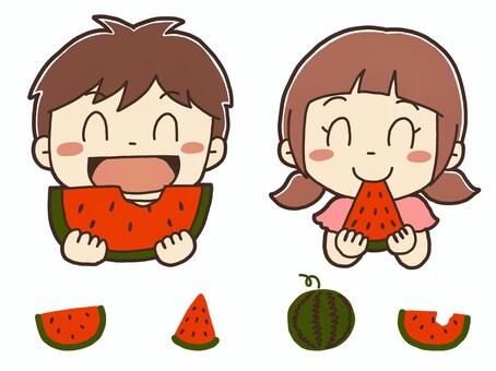 Illustration, watermelon, children, boy, JPG, PNG and AI