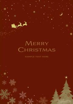 クリスマスの夜_縦_ゴールド&レッド クリスマス,フレーム,枠,ゴールド,金,サンタクロース,そり,トナカイ,月,星のイラスト素材