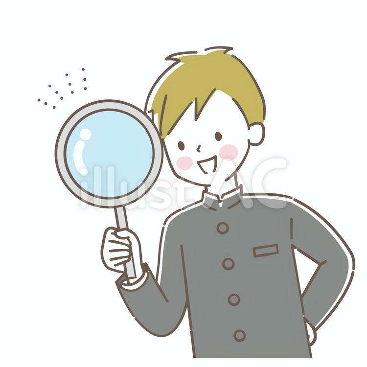 虫眼鏡を覗き込む男子学生 男子,子供,虫眼鏡のイラスト素材