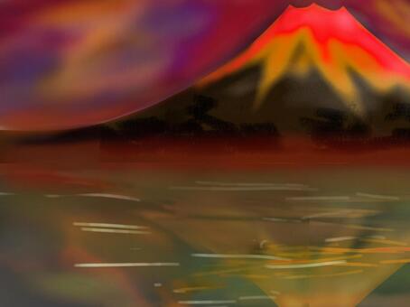 赤富士の背景イラスト 赤富士,富士山,夕暮れ,逆さ富士,年賀状,正月,ナチュラル,シンプル,背景,壁紙のイラスト素材