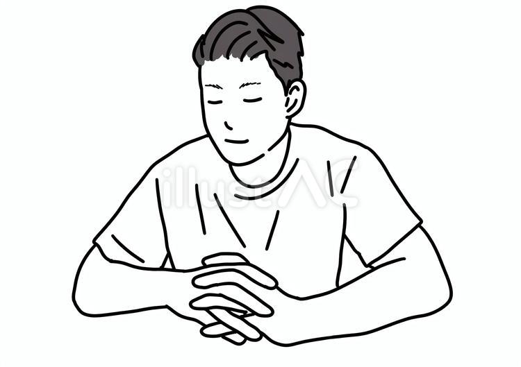 白黒の男性上半身 男性,上半身,閉眼のイラスト素材