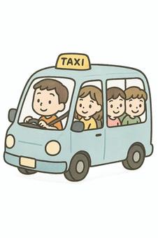 タクシーに乗る家族
