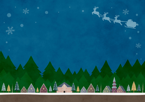 サンタクロースのクリスマスの背景、水彩4 クリスマス,背景,サンタクロース,水彩,冬,街並み,夜空,12月,ソリ,トナカイのイラスト素材
