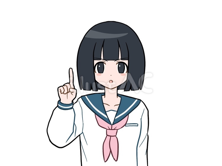 人差し指を立て真剣な顔のおかっぱの女の子 女の子,少女,バストアップのイラスト素材