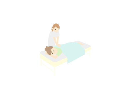 女性患者に施術する女性整体師のミニマル 女性患者,施術,女性整体師,整体師,整体,マッサージ,カラー,ミニマルのイラスト素材