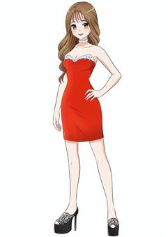 キャバクラ嬢（赤） キャバ嬢,アゲ嬢,お水,キャバクラ,スナック,クラブ,パブ,ホステス,ナイトワーク,夜職のイラスト素材