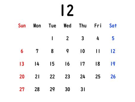 ２０２６年のカレンダー（１２月） カレンダー,スケジュール,予定,2026,１２月,師走,年末,大晦日,冬,シンプルのイラスト素材