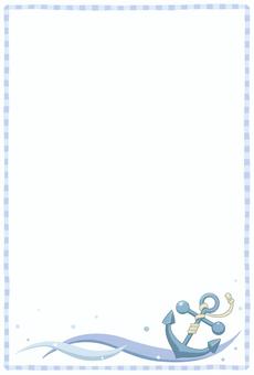 イカリと波間のマリン囲み枠　はがき　縦 イカリ,錨,碇,アンカー,縄,ロープ,夏,7月,8月,9月のイラスト素材