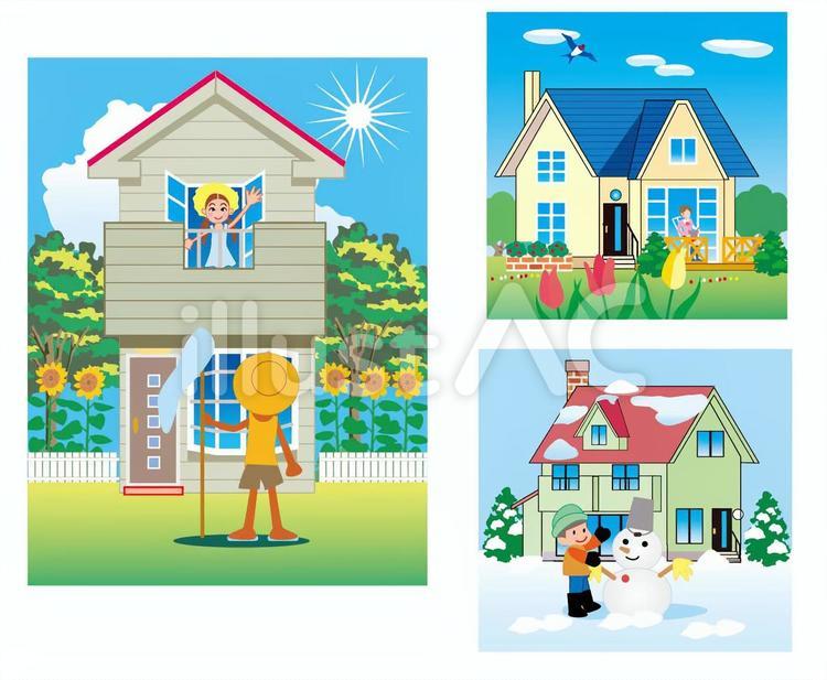 季節の家 家,四季,建物のイラスト素材