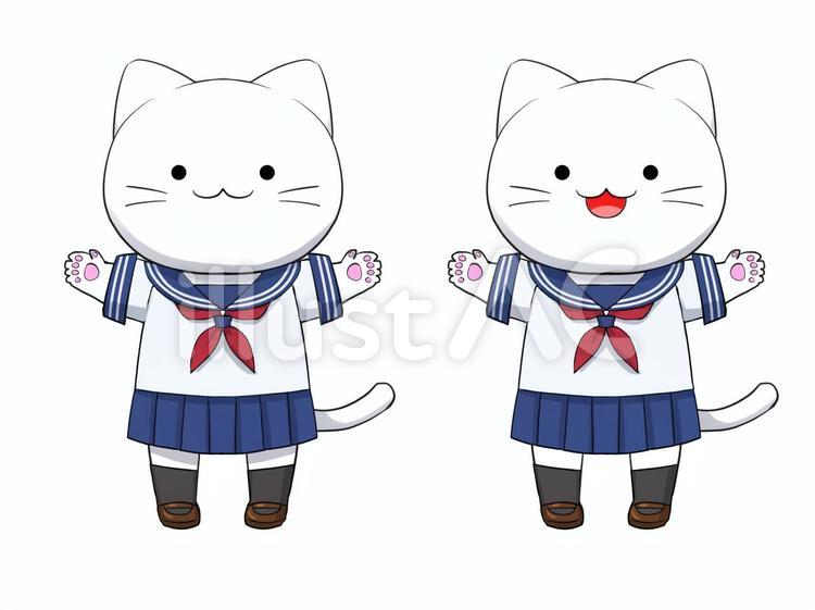 猫／セーラー服／夏服 セーラー服,制服,半袖のイラスト素材