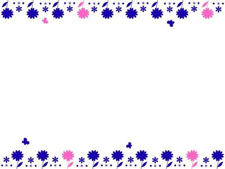 シンプル花模様　紺 花柄,フラワー,フレーム,枠,飾り枠,ボーダー,ライン,飾り罫,上下,上下フレームのイラスト素材