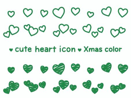 かわいいハートアイコン（Xmasカラー） ハート,ハートマーク,ラブ,クリスマス,クリスマスカラー,12月,シンプル,手描き,手書き,線画のイラスト素材