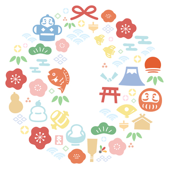 おしゃれなお正月のフレーム 年賀状素材 お正月,年賀状,和柄,正月,謹賀新年,フレーム,飾り枠,縁起物,枠,和風のイラスト素材